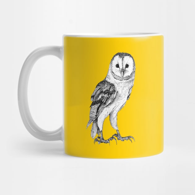 Barn Owl - Drawing In Black Pen On Vintage Yellow by seanfleming